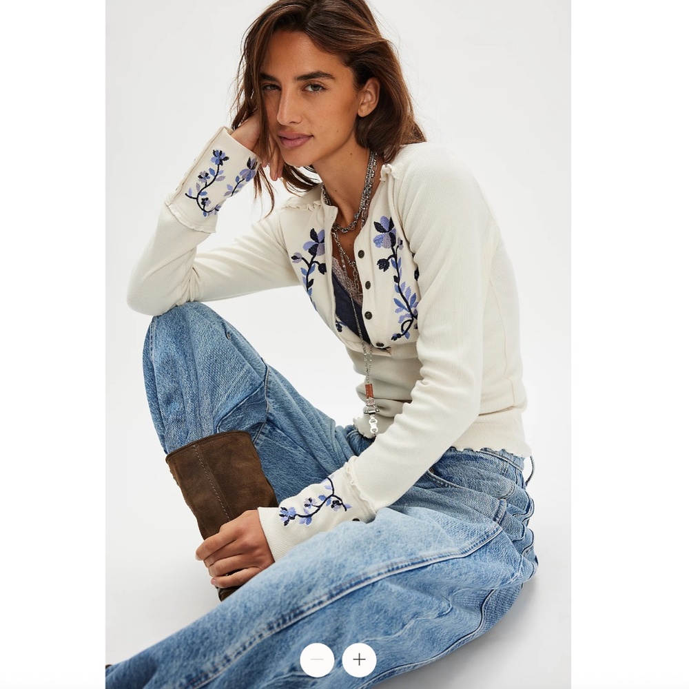 NWT Free People Fleur Embroidered Cuff Henley - Picture 4 of 11